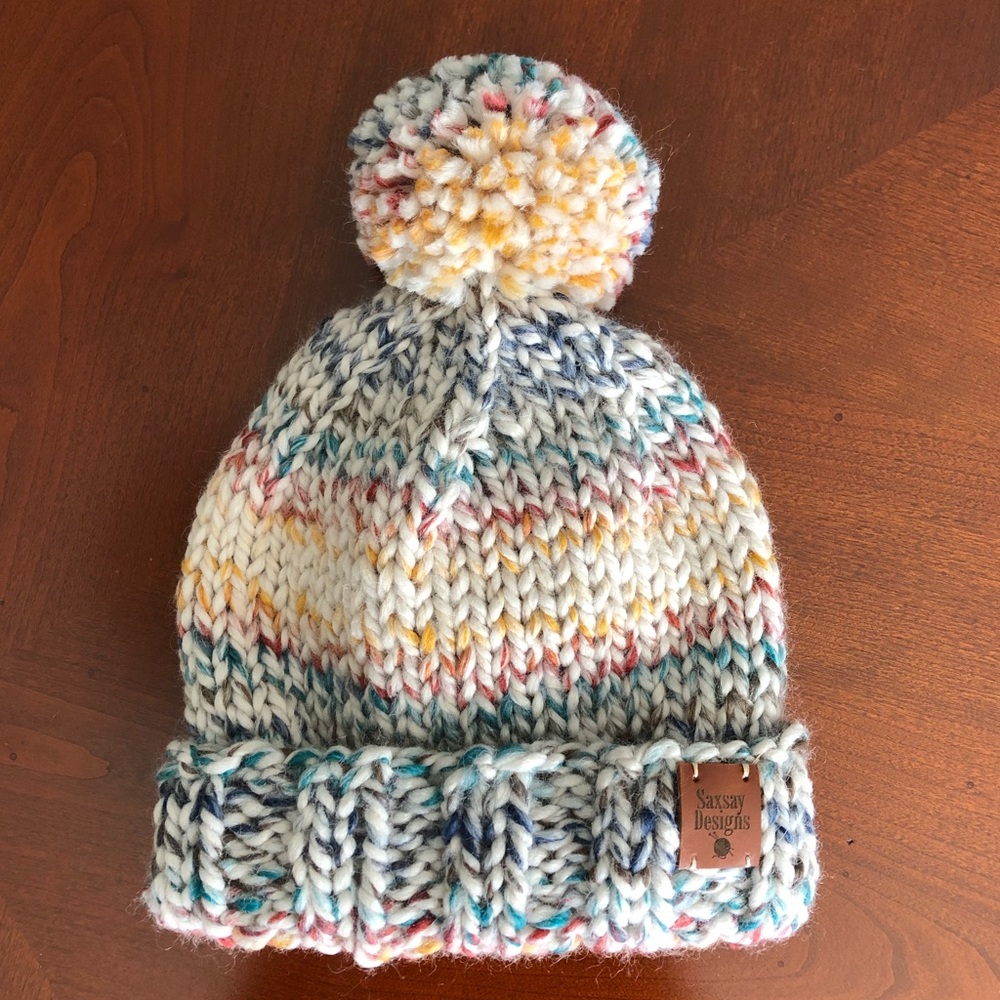 Handmade Knitted Beanie Ski Hat, Pom Pom One Size